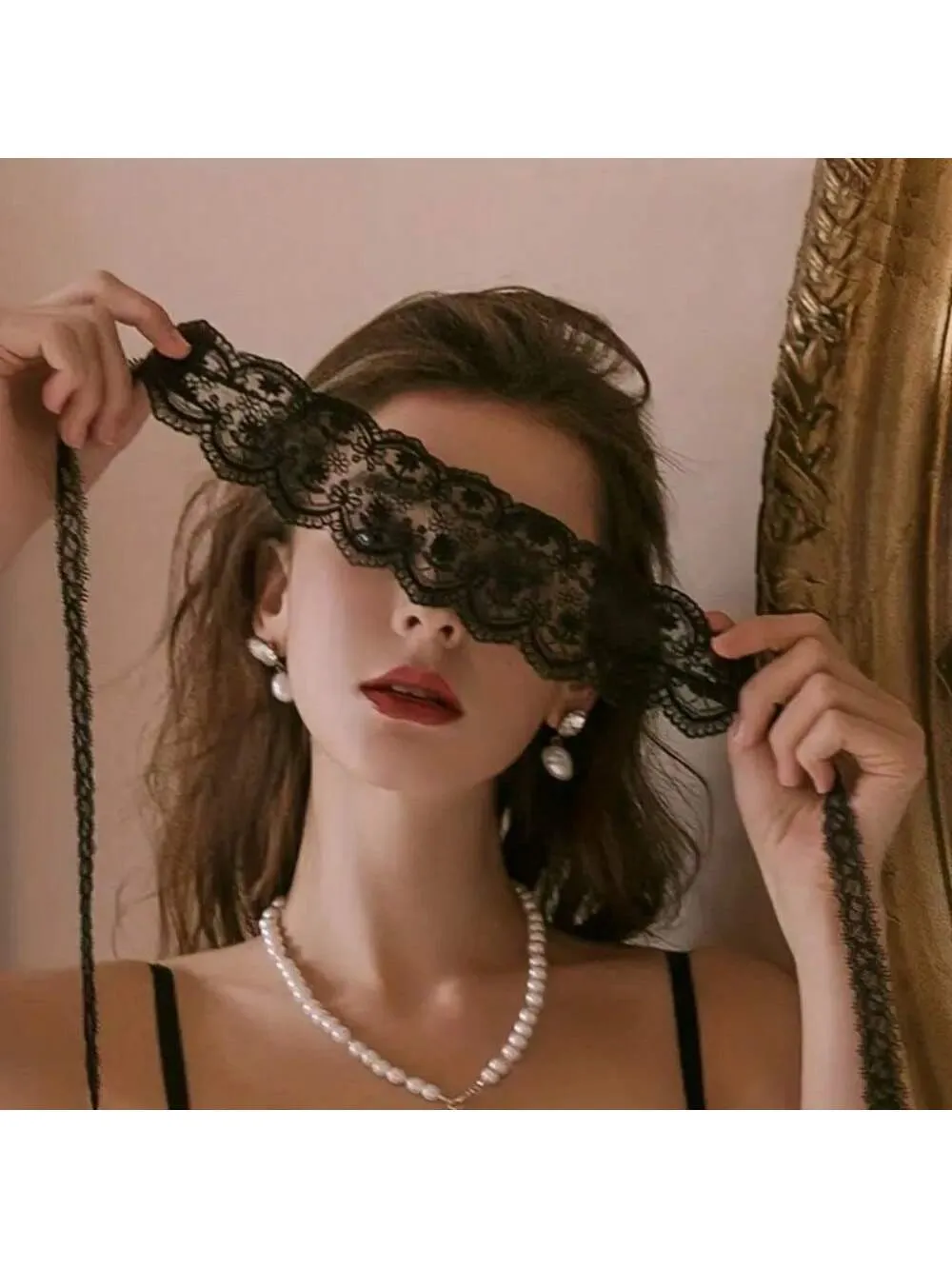 1PC Black And White Lace Eye Mask, Sexy Lace Masquerade Mask, Elegant Costume Accessories