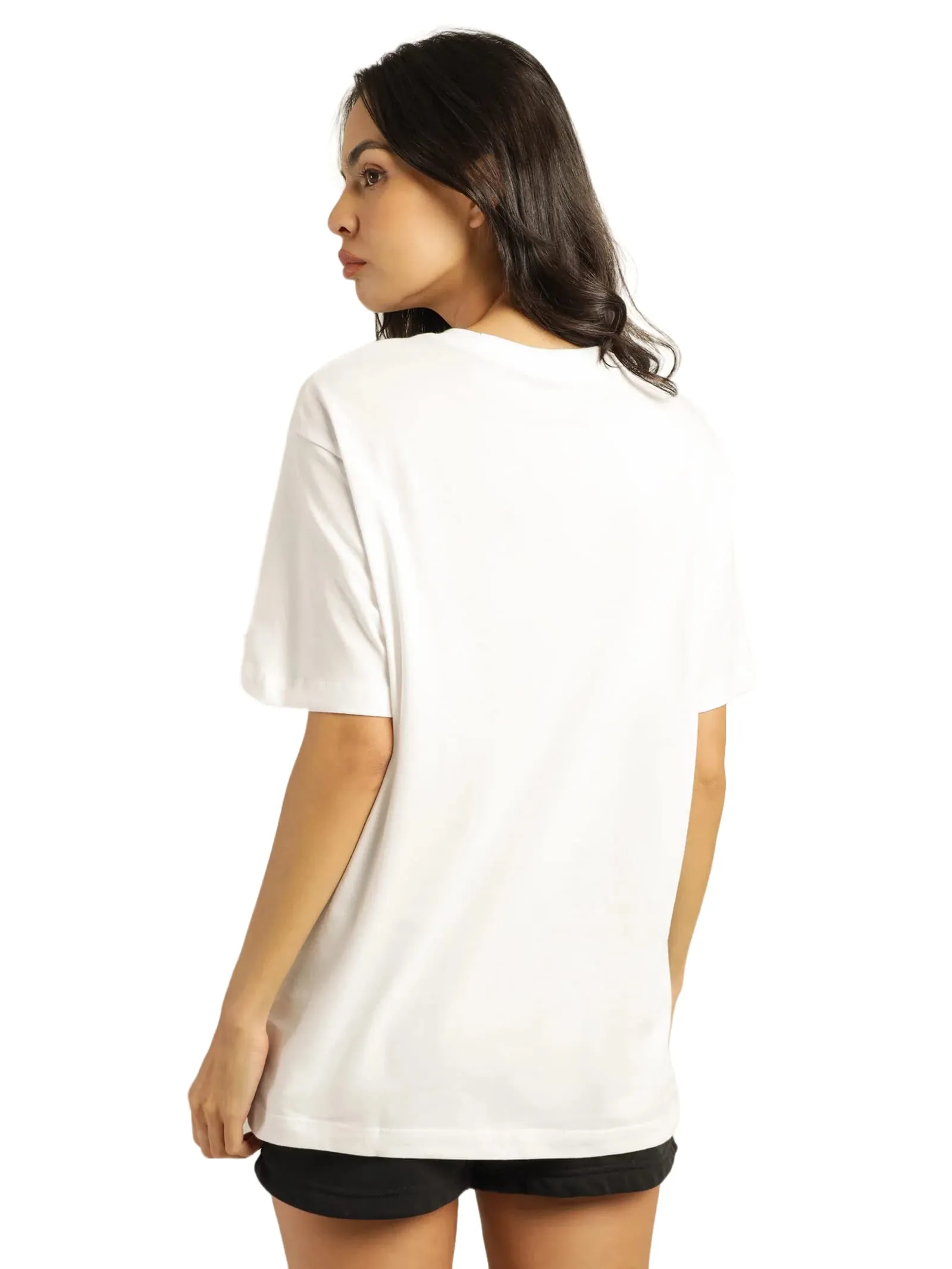 AMEVI Women's Cotton Casual Oversized/Boyfriend T-Shirt, White