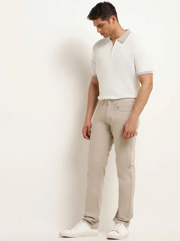 Ascot Off-White Ribbed Relaxed Fit T-Shirt