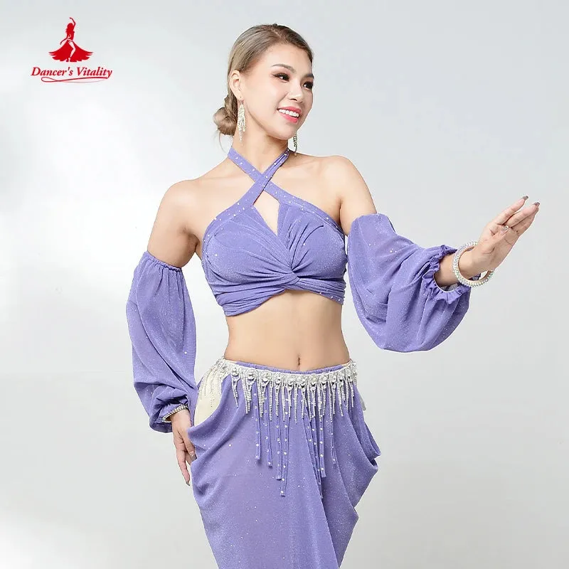 Belly Dance Performance Suit for Women Oriental Sleeveless Top gloves skirt 4pcs Girl's Belly Dancing Professional Clothing Set