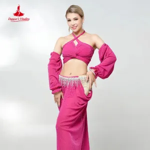 Belly Dance Performance Suit for Women Oriental Sleeveless Top gloves skirt 4pcs Girl's Belly Dancing Professional Clothing Set