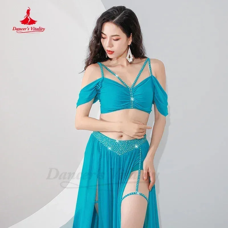 Belly Dance Professional Suit for Women Mesh Short Sleeves Top sexy Split Long Skirt 2pcs Girl's Oriental Belly Dancing Suit