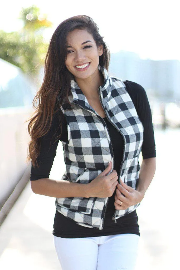 Black And White Padded Vest With Pocket