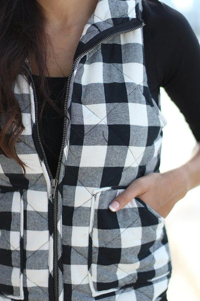 Black And White Padded Vest With Pocket