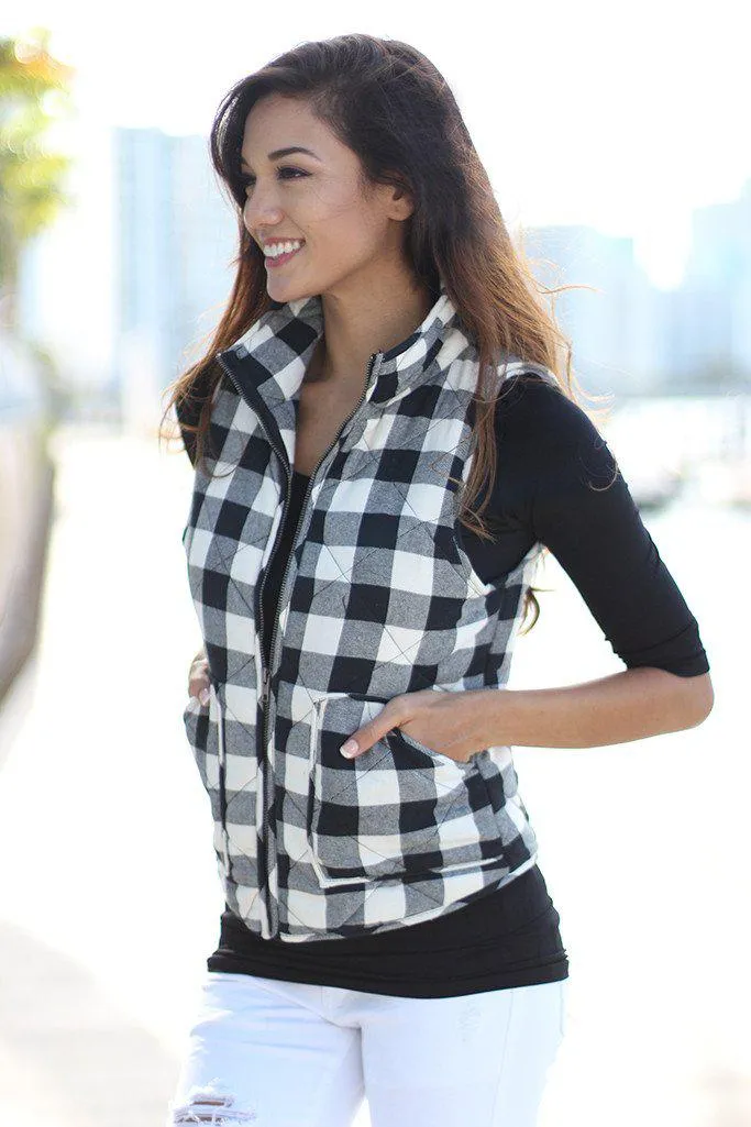 Black And White Padded Vest With Pocket