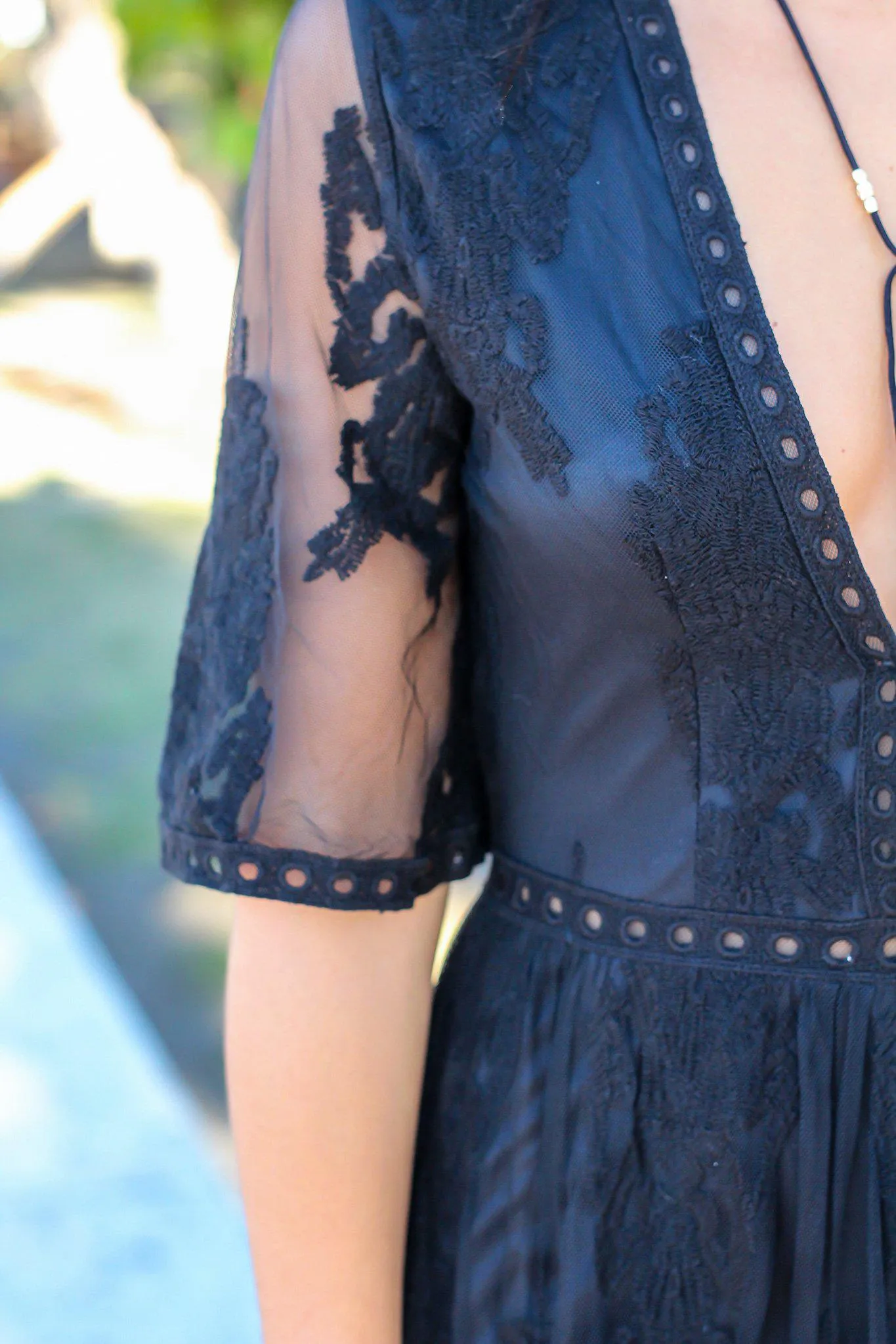 Black V-Neck Lace Maxi Romper