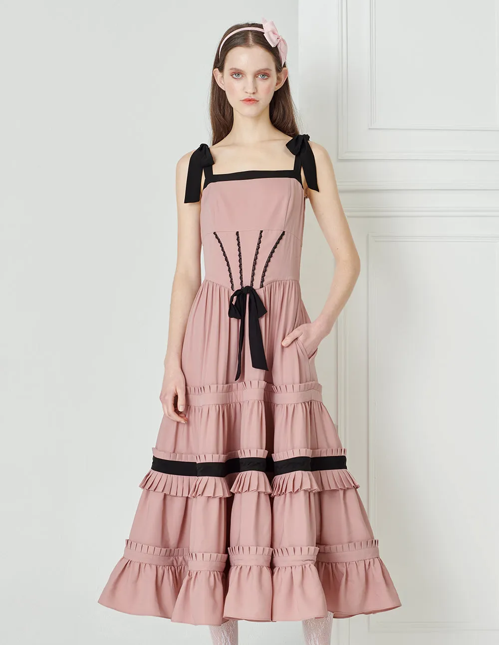 BORA AKSU Pink Color-Block Pleated Dress