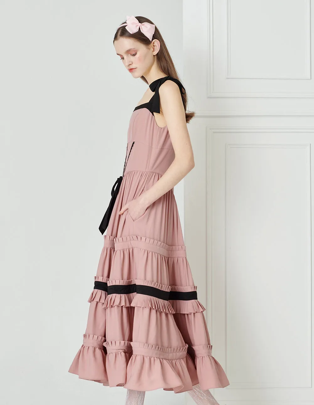 BORA AKSU Pink Color-Block Pleated Dress