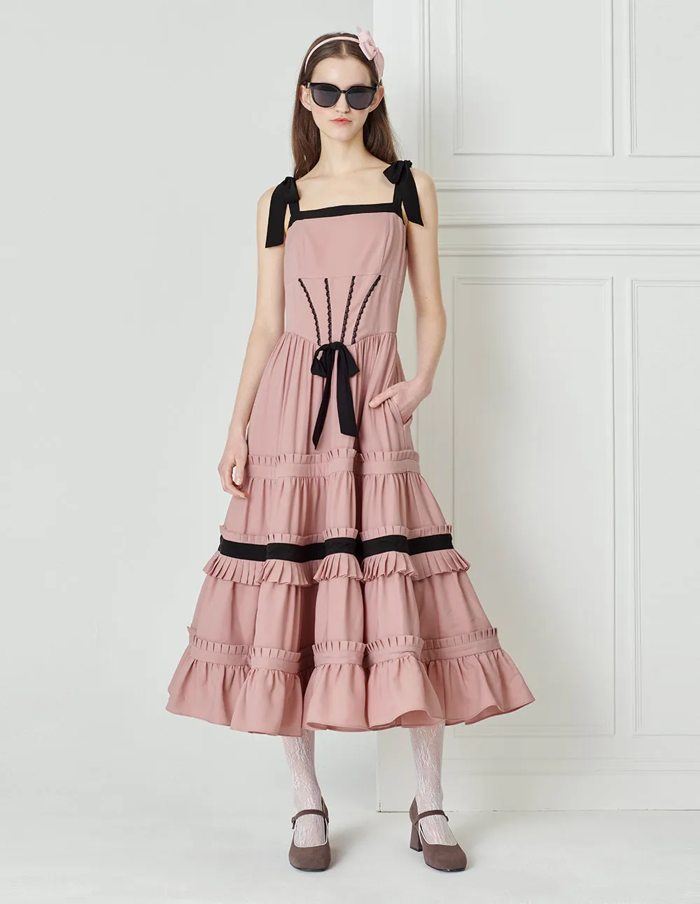 BORA AKSU Pink Color-Block Pleated Dress