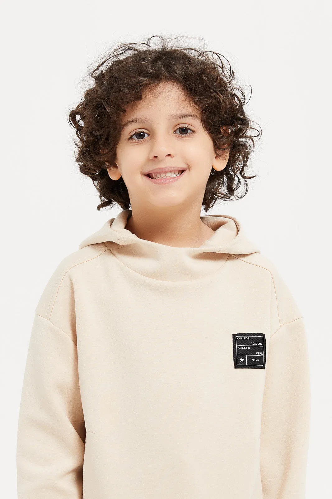 Boys Beige Oversized Hooded Sweatshirt