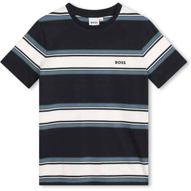 Boys Navy & White Short Sleeve Stripe T-Shirt