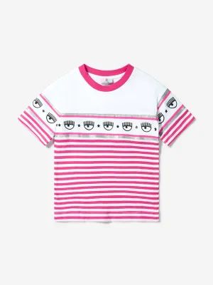 Chiara Ferragni Girls Cotton Jersey Striped Logo T-Shirt