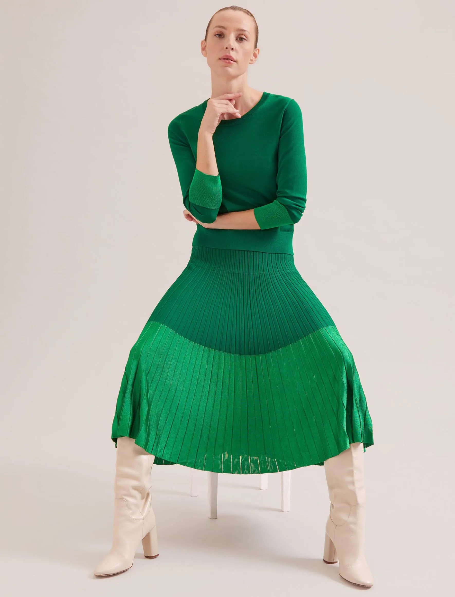 Colette Contrast Hem Skirt - Emerald Green