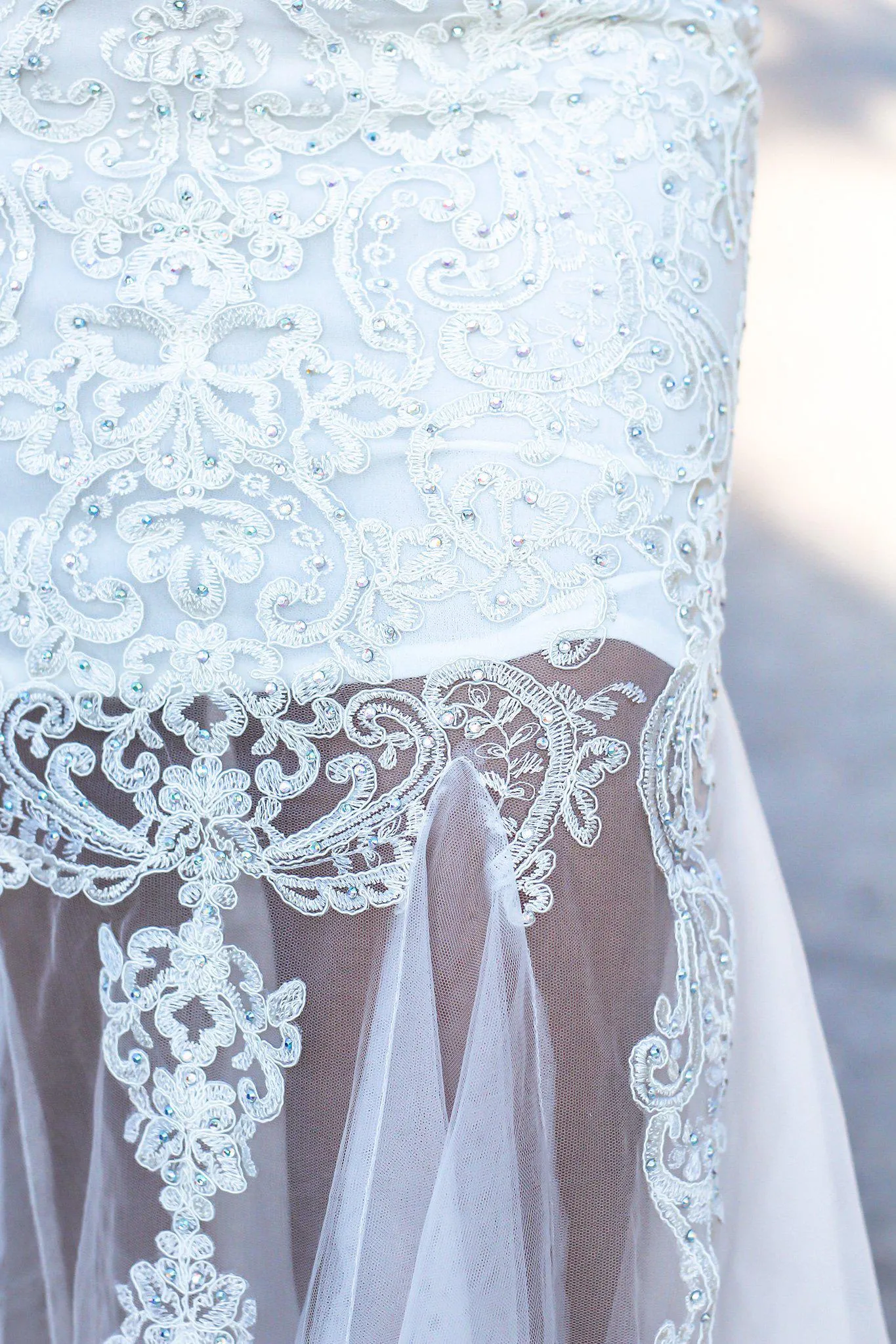 Cream Lace Maxi Dress with Tulle Detail