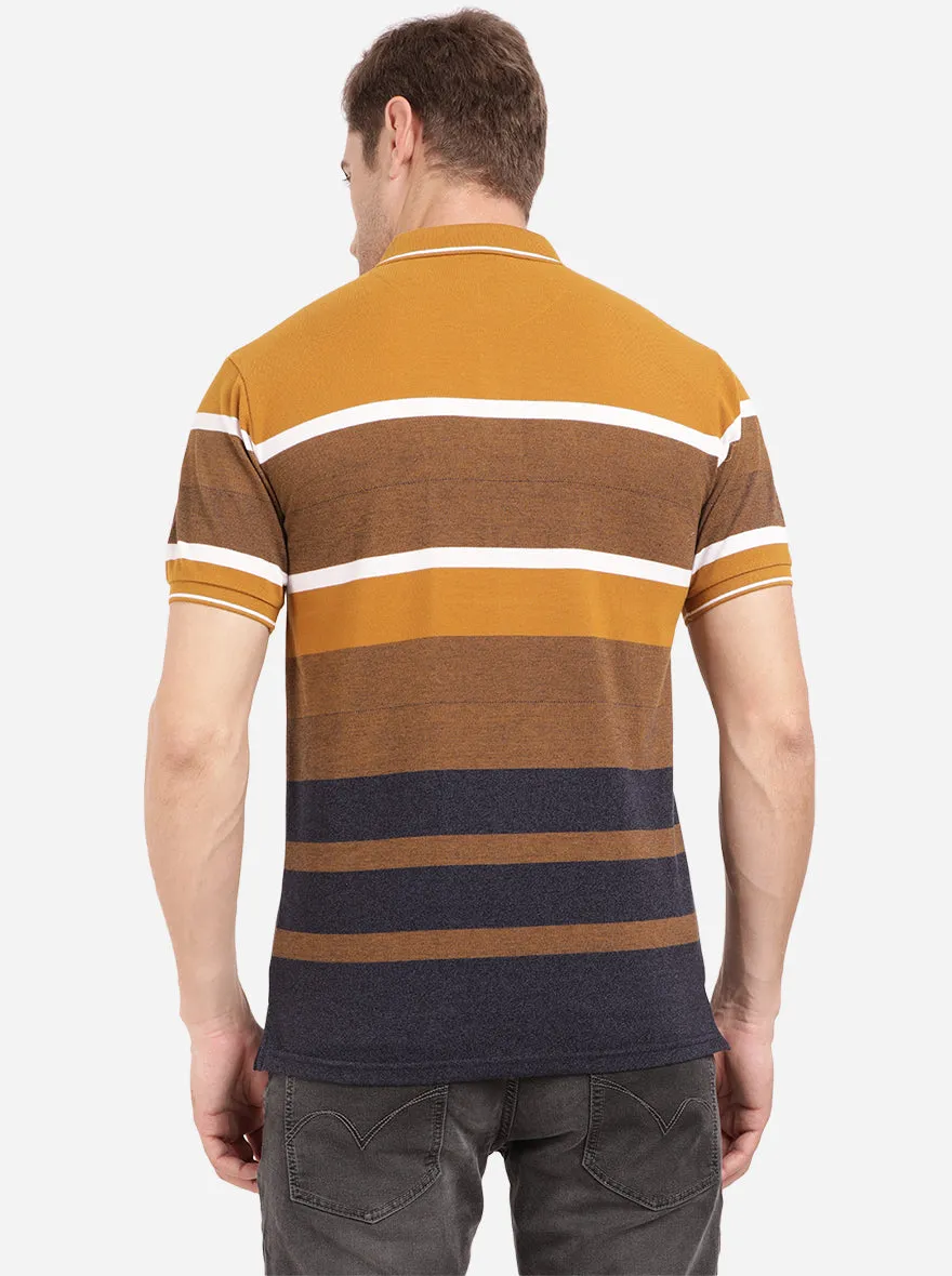 Crome Yellow Striped Slim Fit Polo T-Shirt | JadeBlue