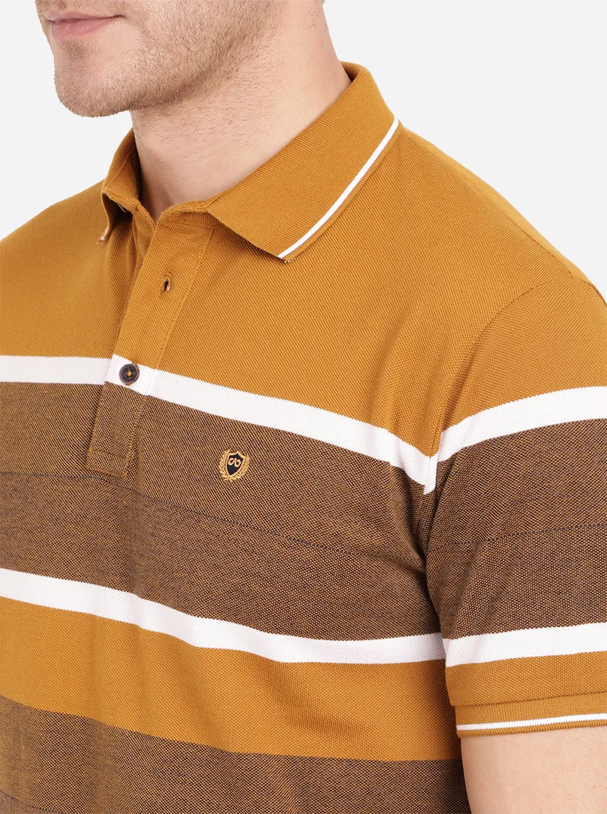 Crome Yellow Striped Slim Fit Polo T-Shirt | JadeBlue