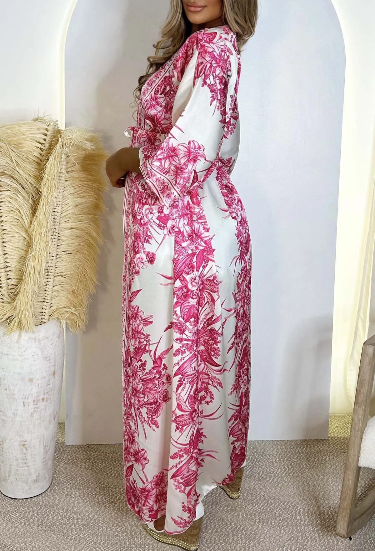 Devoted To Me Pink Floral Print Maxi Kimono