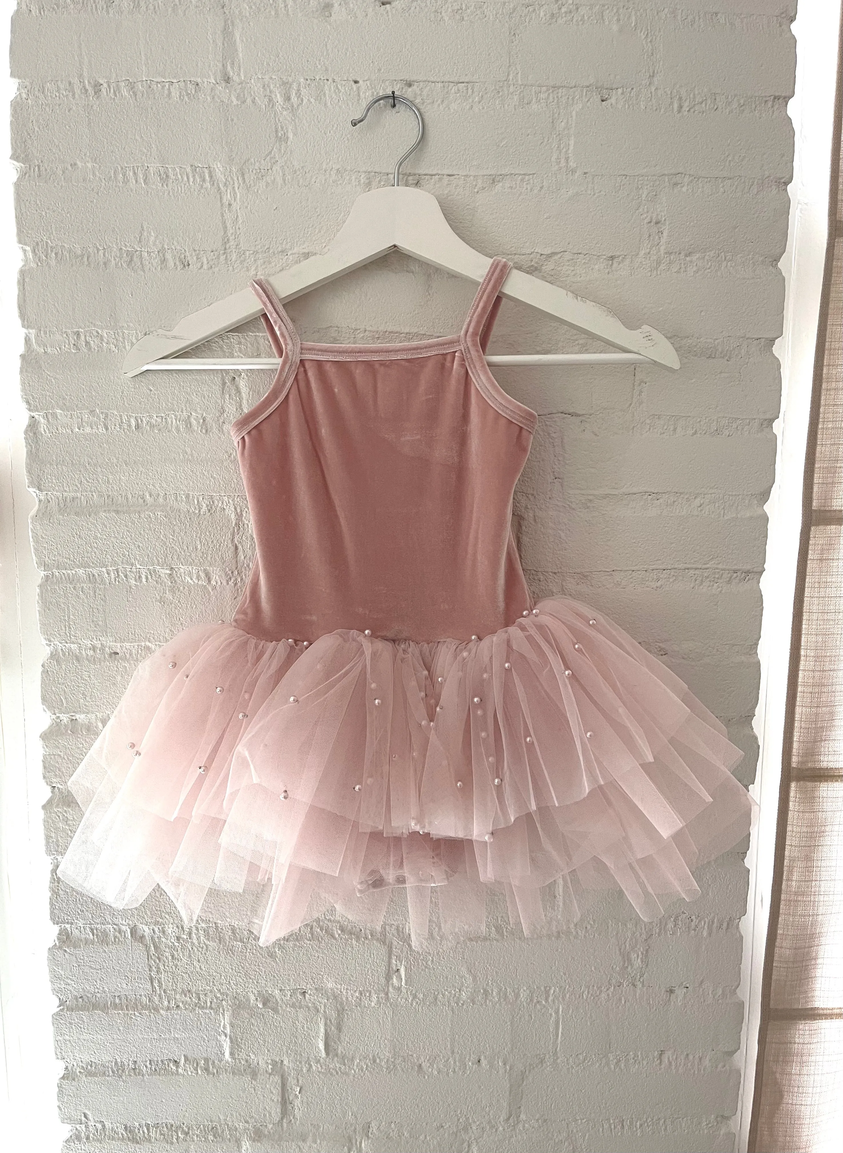 DOLLY® VELVET LEOTARD ROMPER WITH PEARL TULLE  dollypink  ⚪