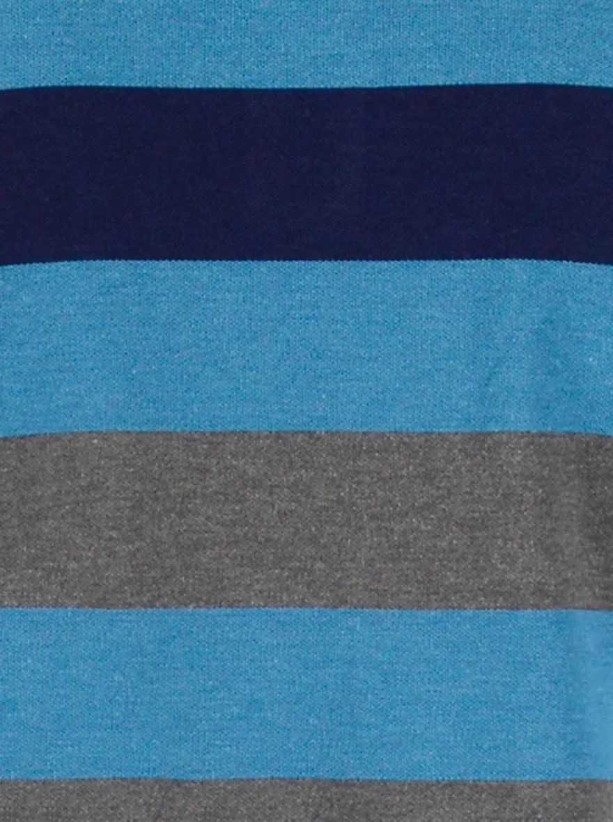 Ecru & Blue Striped Slim Fit Polo T-Shirt | Greenfibre