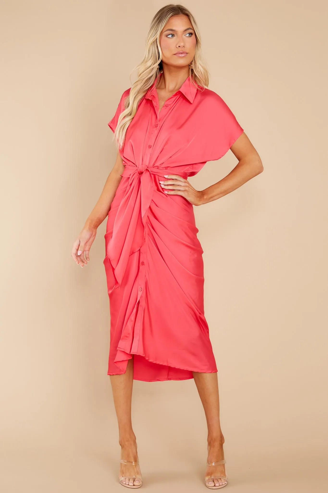 Elegant Edge Hot Pink Midi Dress