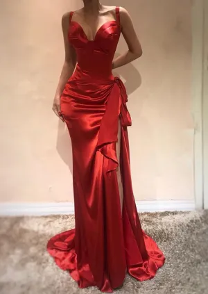 Elegant Sweetheart Red Evening Dress | Mermaid Prom Dress With Slit BC0505