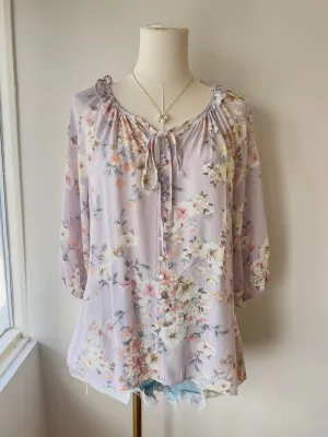 Floral Tie Neck Blouse