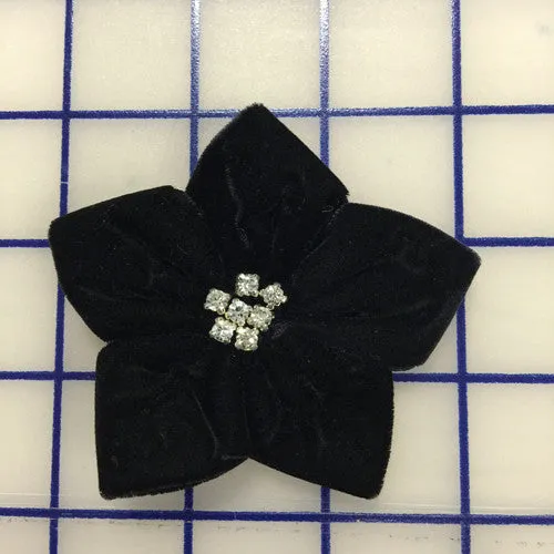 Flowers- Velvet Flower Black with Crystal Rhinestones