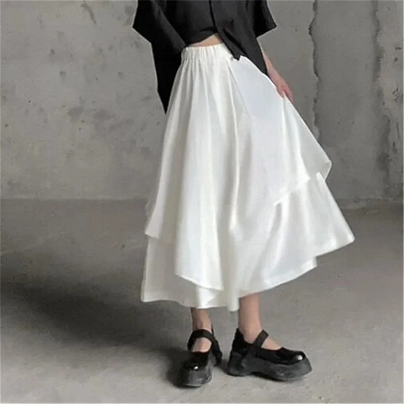 Gothic Asymmetrical Cargo Skirts Women Streetwear Punk Irregular High Waist A Line Pleated Skirt Korean Hip Hop Midi Skirt