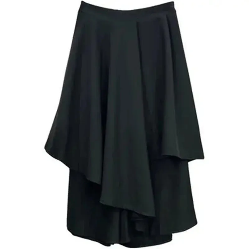 Gothic Asymmetrical Cargo Skirts Women Streetwear Punk Irregular High Waist A Line Pleated Skirt Korean Hip Hop Midi Skirt