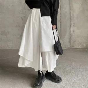 Gothic Asymmetrical Cargo Skirts Women Streetwear Punk Irregular High Waist A Line Pleated Skirt Korean Hip Hop Midi Skirt