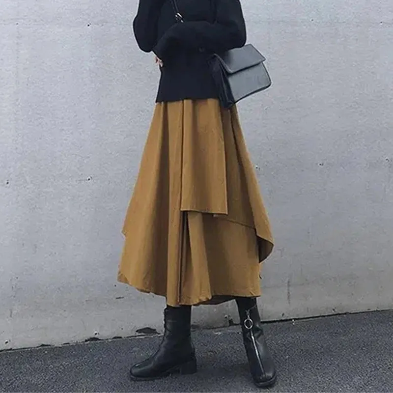 Gothic Asymmetrical Cargo Skirts Women Streetwear Punk Irregular High Waist A Line Pleated Skirt Korean Hip Hop Midi Skirt