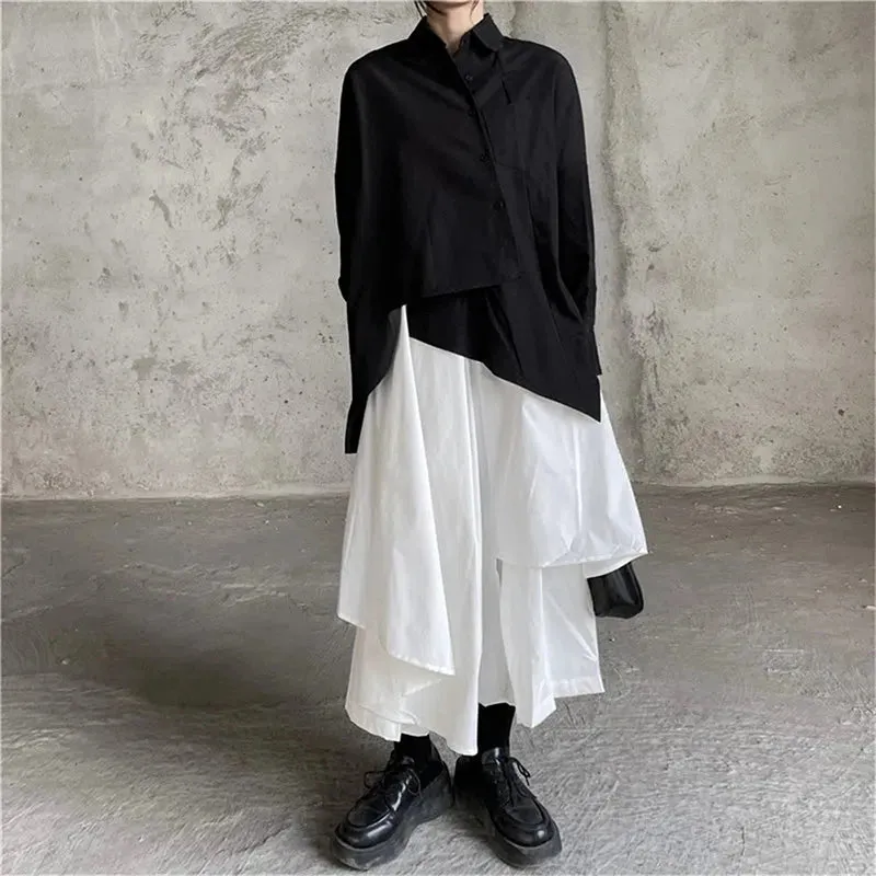 Gothic Asymmetrical Cargo Skirts Women Streetwear Punk Irregular High Waist A Line Pleated Skirt Korean Hip Hop Midi Skirt