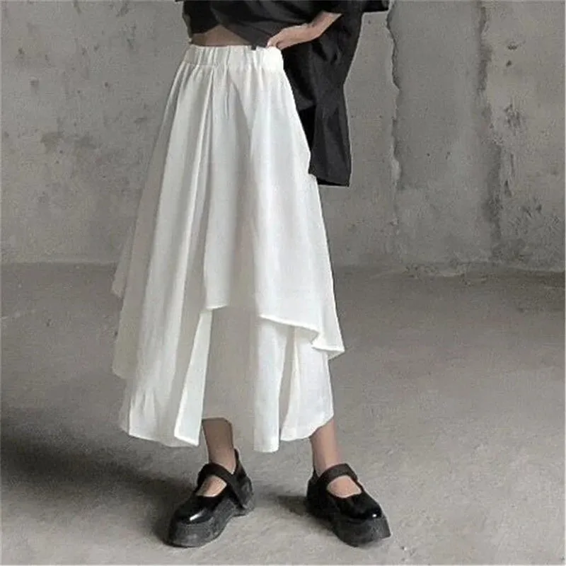 Gothic Asymmetrical Cargo Skirts Women Streetwear Punk Irregular High Waist A Line Pleated Skirt Korean Hip Hop Midi Skirt