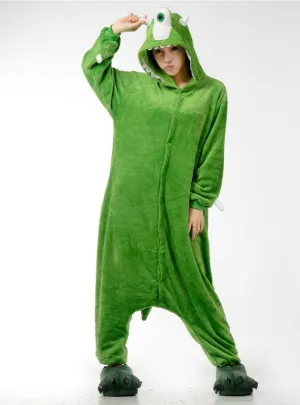 GREEN FLANNEL GREEN ONE-EYED MONSTER CARTOON PAJAMAS