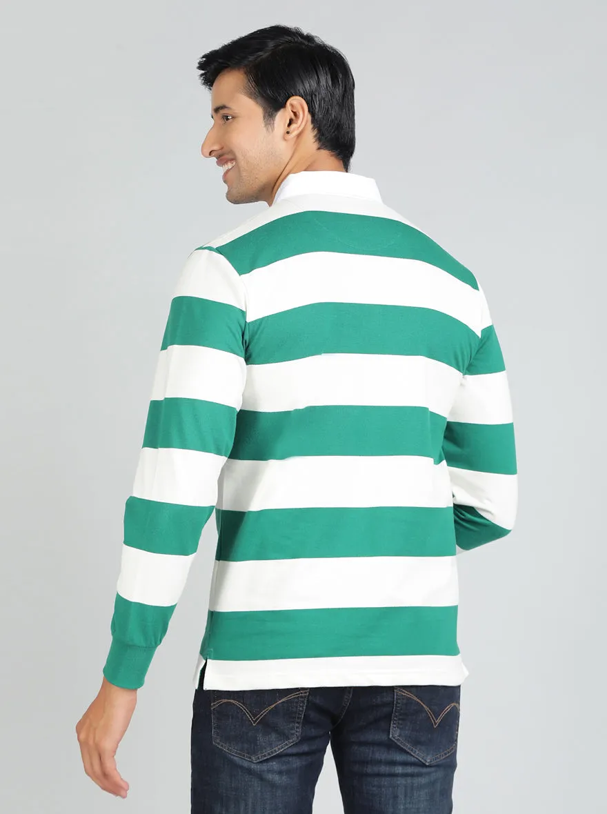 Green Striped Slim Fit Polo T-Shirt | JadeBlue