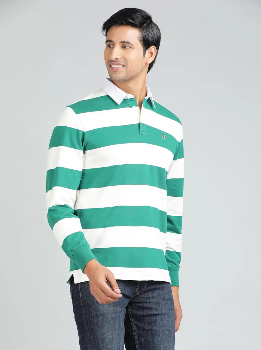 Green Striped Slim Fit Polo T-Shirt | JadeBlue