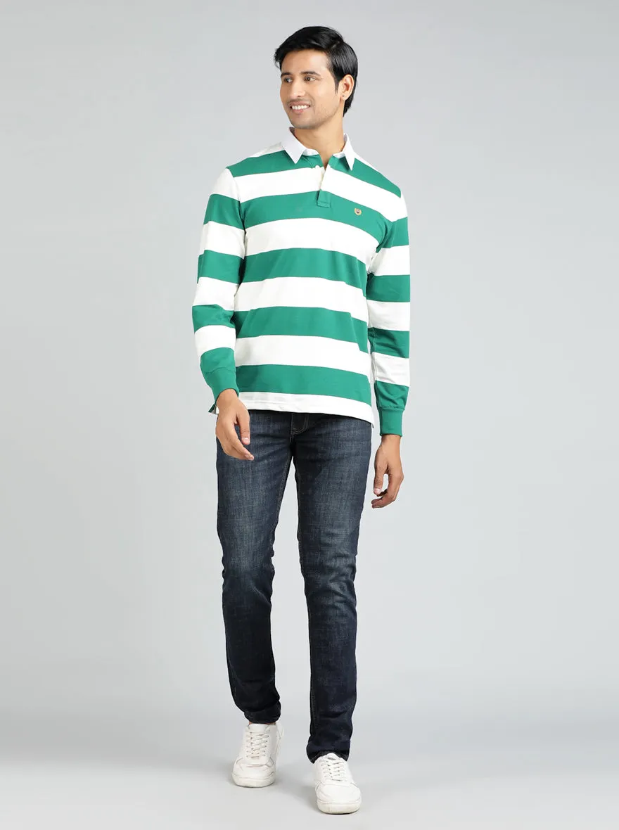 Green Striped Slim Fit Polo T-Shirt | JadeBlue