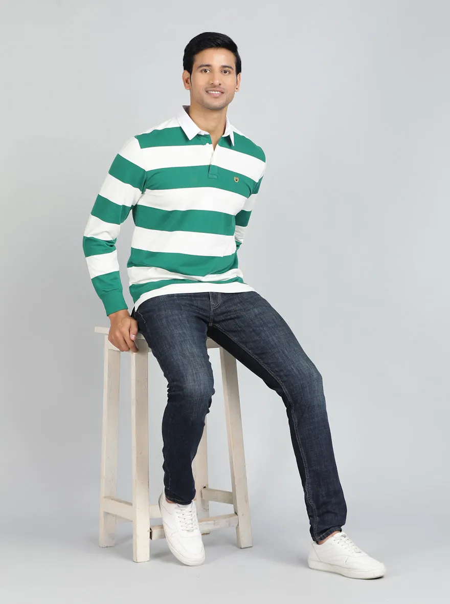 Green Striped Slim Fit Polo T-Shirt | JadeBlue