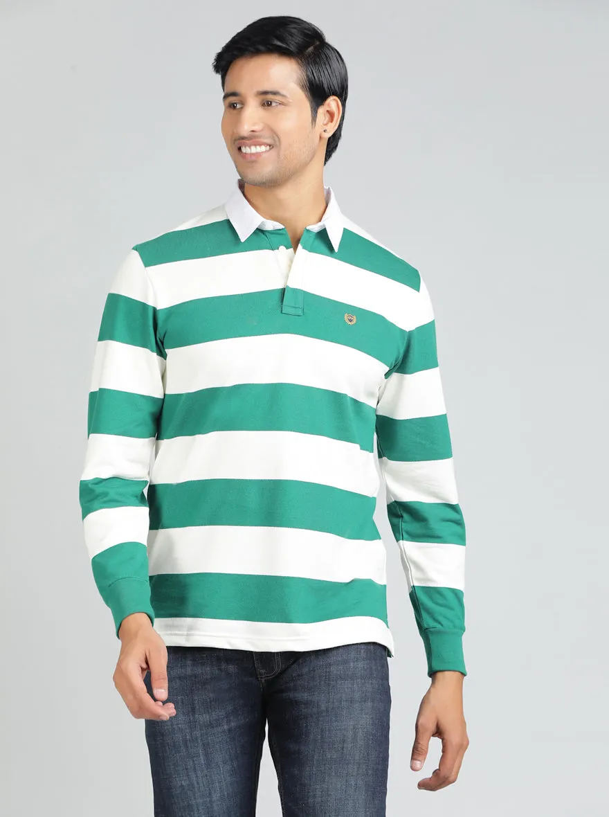 Green Striped Slim Fit Polo T-Shirt | JadeBlue