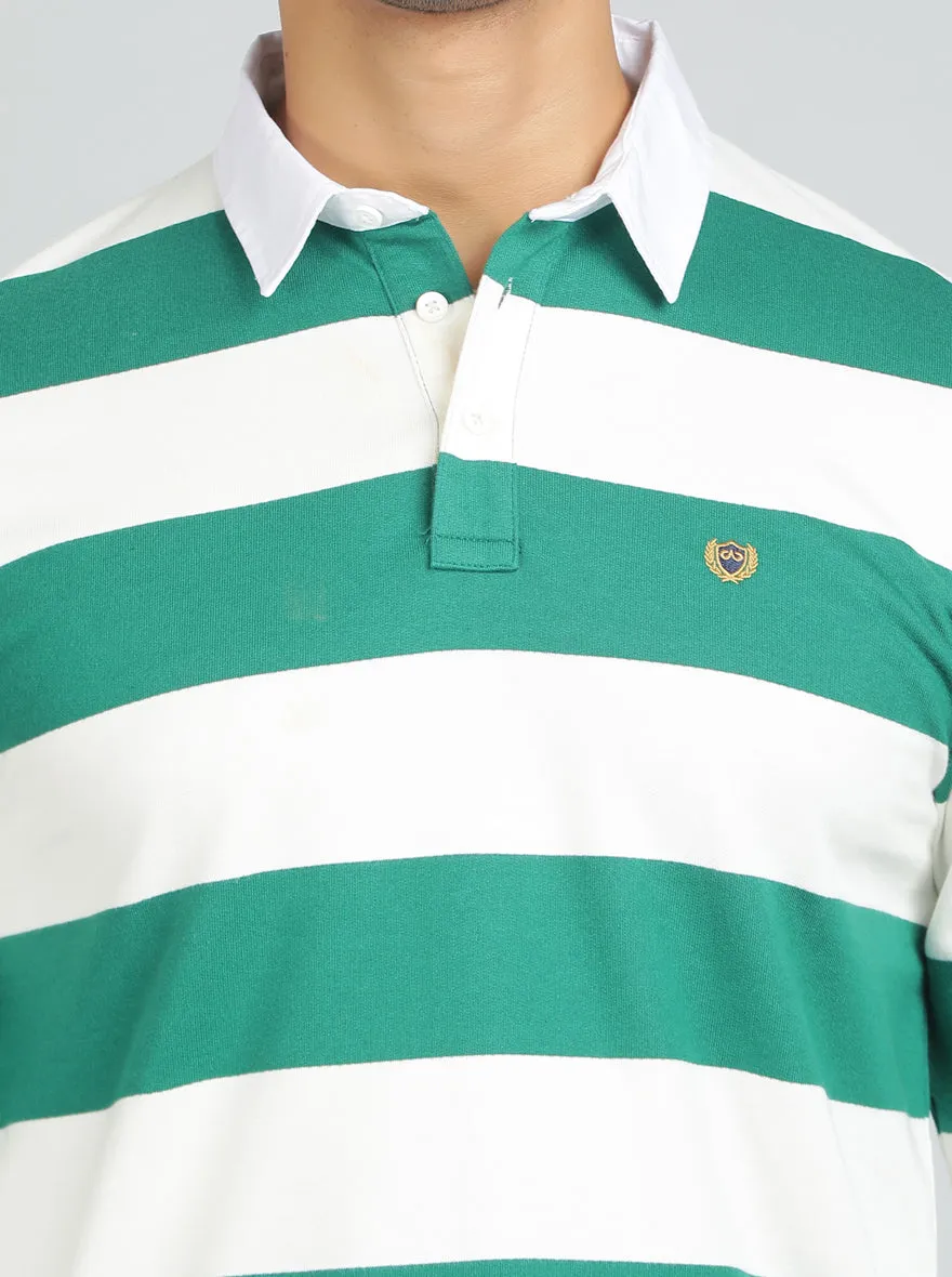 Green Striped Slim Fit Polo T-Shirt | JadeBlue