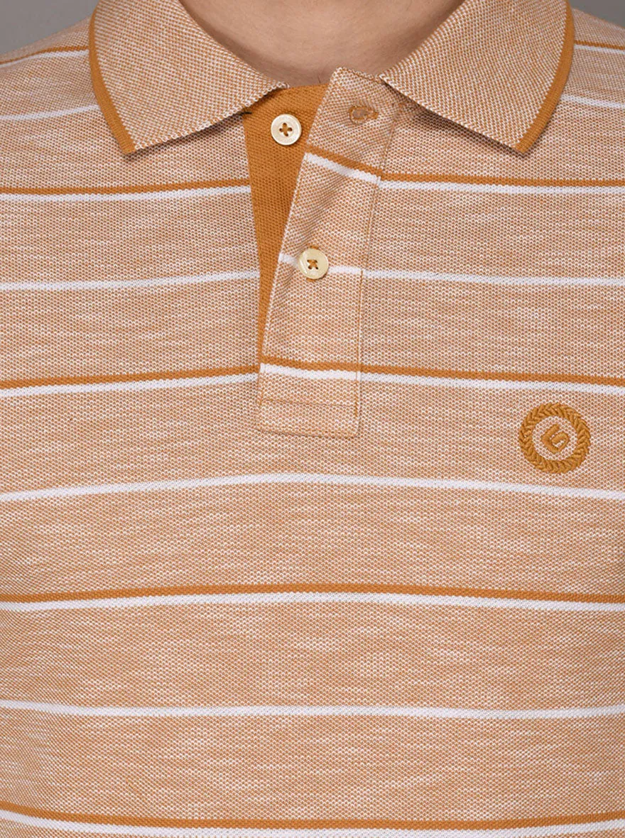 Greenfibre Mustard Yellow Striped Slim Fit Polo T-Shirt