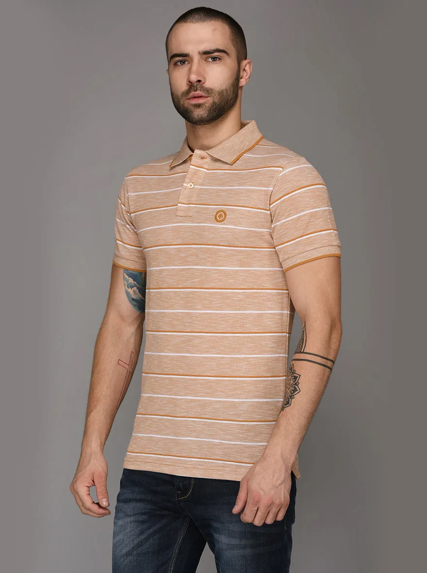 Greenfibre Mustard Yellow Striped Slim Fit Polo T-Shirt