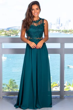 Hunter Green Lace Top Maxi Dress