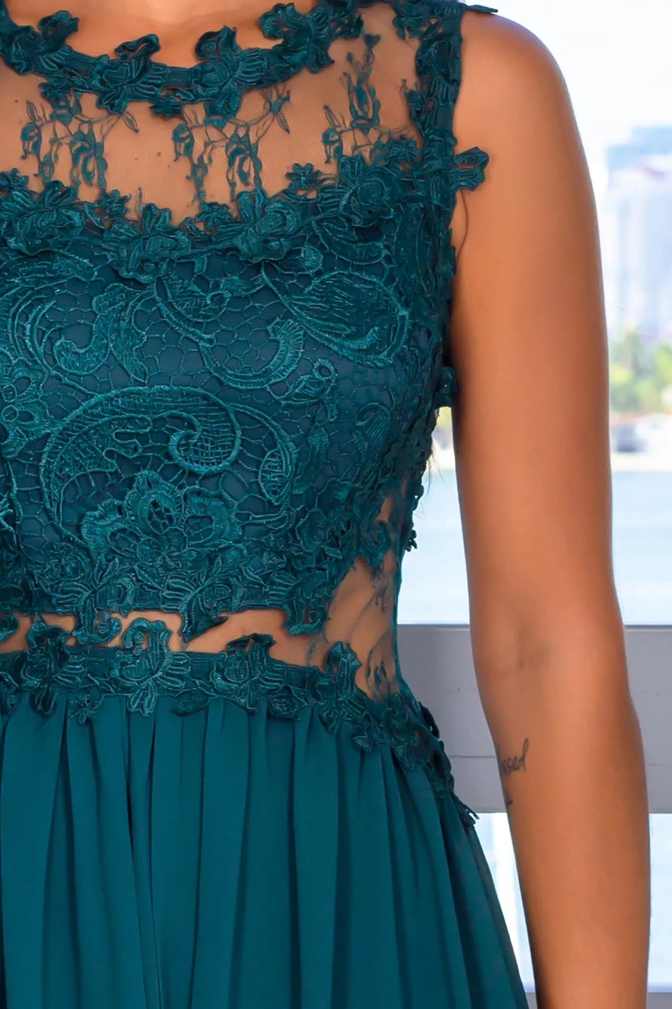 Hunter Green Lace Top Maxi Dress