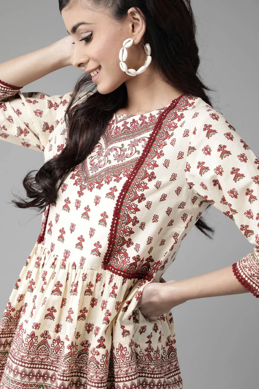 Jashvi Cream cambric floral printed tunic