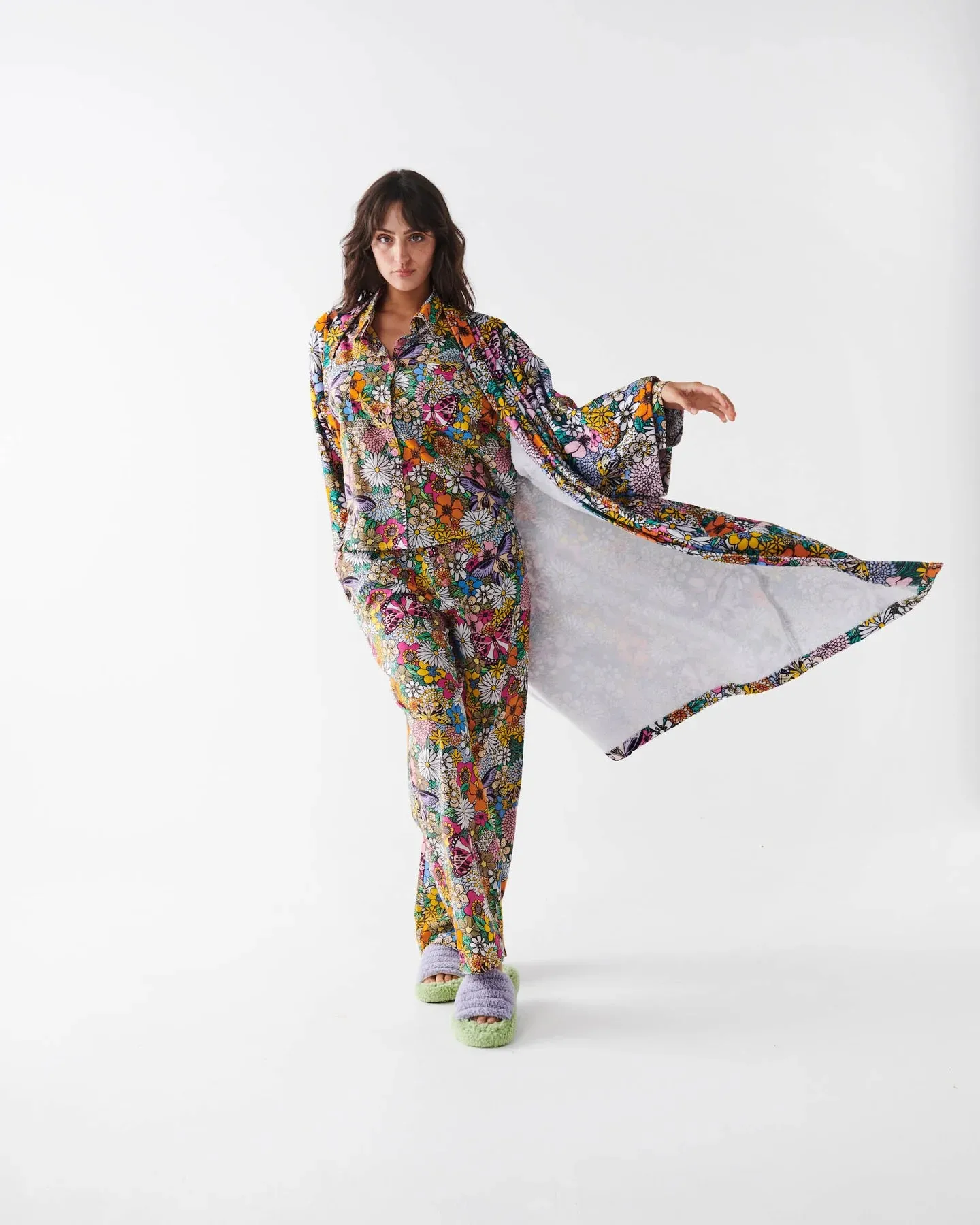 Kip & Co Bliss Floral Organic Cotton Long Sleeve Shirt & Pant Pyjama Set