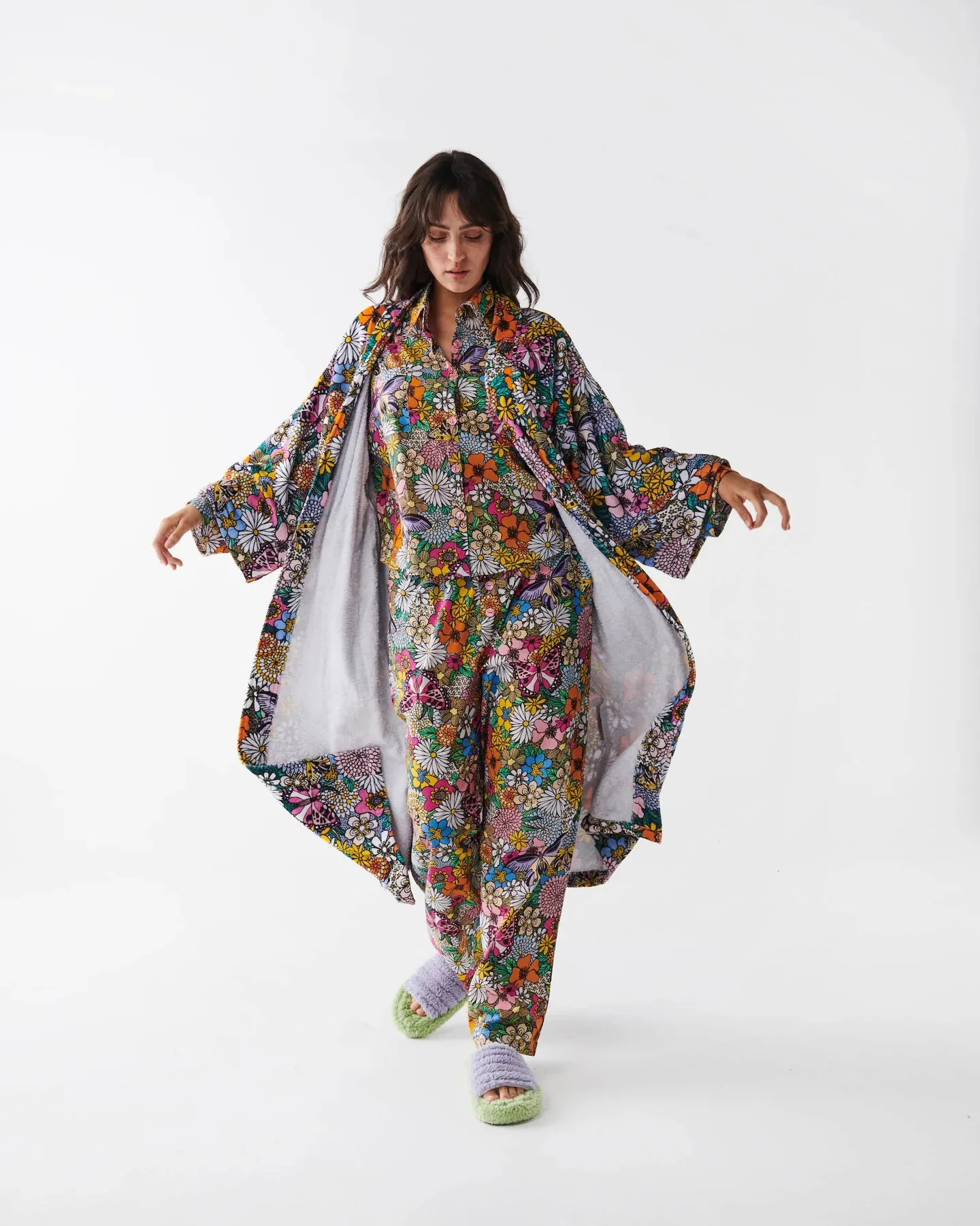 Kip & Co Bliss Floral Organic Cotton Long Sleeve Shirt & Pant Pyjama Set