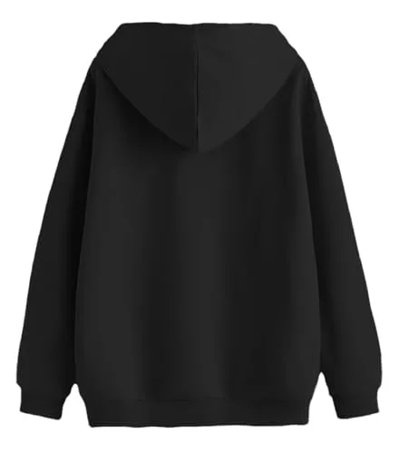 LEOTUDE Women's Oversized Hooded Neck Sweatshirt (GRL_W88_Blak_P_Black_XL)