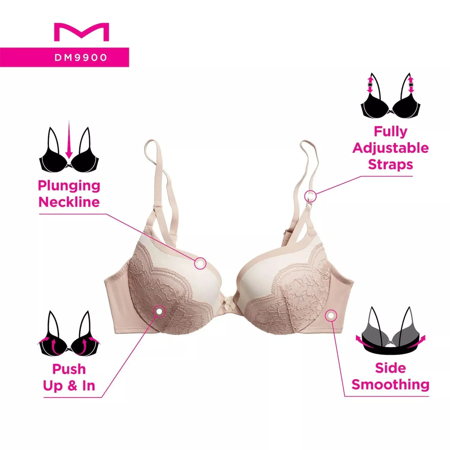 Maidenform Love the Lift Plunge Push Up Bra DM9900 Maidenform