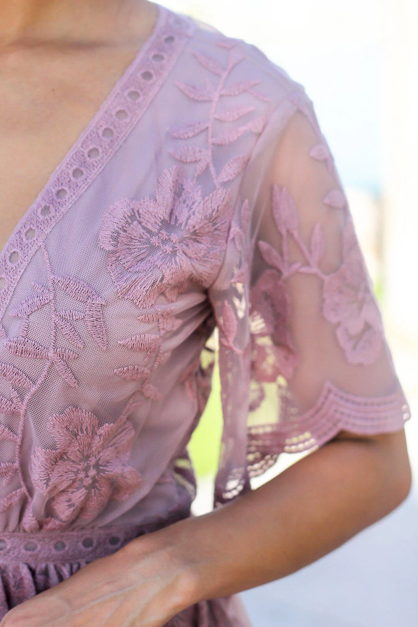 Mauve V-Neck Lace Maxi Romper